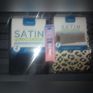 NIB 2 Black 2 Cheetah Satin Pillowcases Set & 1 Calming Lavender Pillow Spray